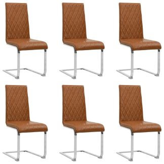 Spisebordsstole med cantilever 6 stk. kunstlæder blank brun