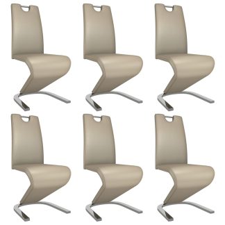 Spisebordsstole zigzagform 6 stk. kunstlæder cappuccinofarvet