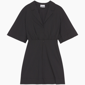 Stretch Stripe Mini Dress - Black - GANNI - Sort XS