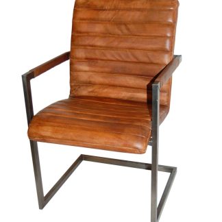 TRADEMARK LIVING Cool spisebordsstol - ægte brunt læder og jern, m. armlæm