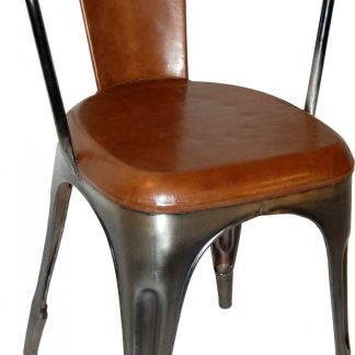 TRADEMARK LIVING Living spisebordsstol - ægte brunt læder og shiny jernstel