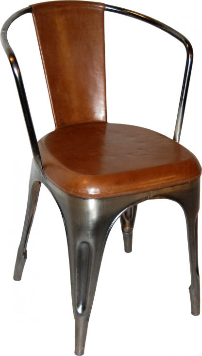 TRADEMARK LIVING Living spisebordsstol - ægte brunt læder og shiny jernstel