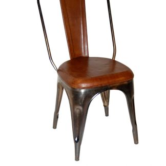 TRADEMARK LIVING spisebordsstol - ægte brunt læder og shiny jernstel