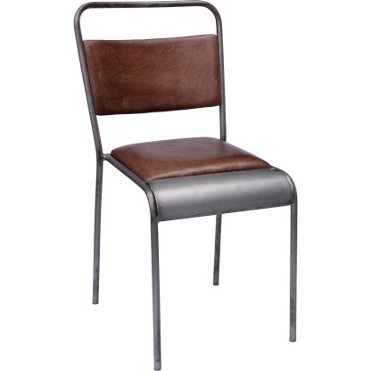 TRADEMARK LIVING spisebordsstol - jern m. klar lak og ægte brunt læder
