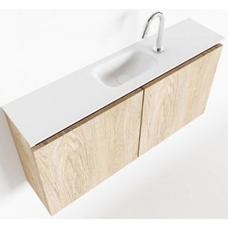 TURE Komplet badmiljø centreret håndvask B100 cm MDF - Vasket eg/Talkum