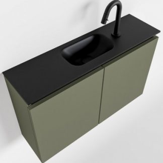 TURE Komplet badmiljø centreret håndvask B80 cm MDF - Armygrøn/Sort