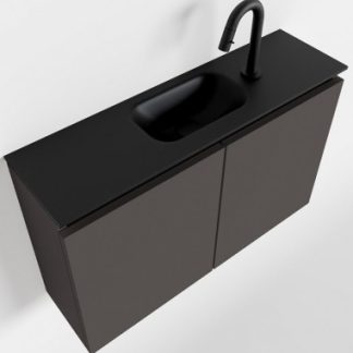 TURE Komplet badmiljø centreret håndvask B80 cm MDF - Mørkegrå/Sort