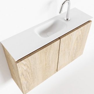 TURE Komplet badmiljø centreret håndvask B80 cm MDF - Vasket eg/Talkum