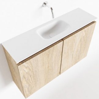 TURE Komplet badmiljø centreret håndvask B80 cm MDF - Vasket eg/Talkum
