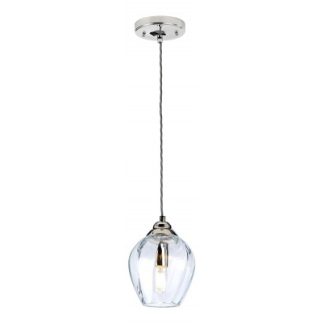 Tiber Loftlampe i glas og stål H34 - 219 cm 1 x E27 - Poleret nikkel/Klar