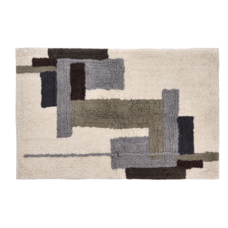 VILLA COLLECTION Laerk gulvtæppe/vægtæppe, m. grafisk mønster - grå/offwhite bomuld (110x70)