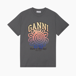 Basic Jersey Flower Relaxed T-shirt - Volcanic Ash - GANNI - Grå XXS