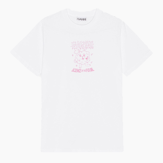 Basic Jersey Pink Bunny Relaxed T-shirt - Bright White - GANNI - Hvid XS