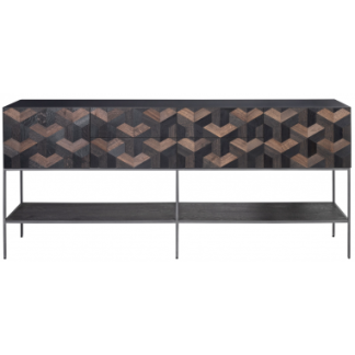 Illusion Sideboard i stål, MDf og egetræsparket B221 cm - Stålgrå/Mørkebrun