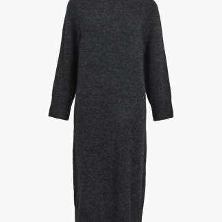 Objgeromia L/S O-Neck Knit Dress - Dark Grey Melange - Object - Grå XS