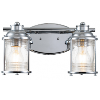 Ashland Bay Badeværelseslampe i stål og glas B36,2 cm 2 x E27 - Poleret krom/Klar dråbeeffekt