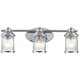 Ashland Bay Badeværelseslampe i stål og glas B61 cm 3 x E27 - Poleret krom/Klar dråbeeffekt
