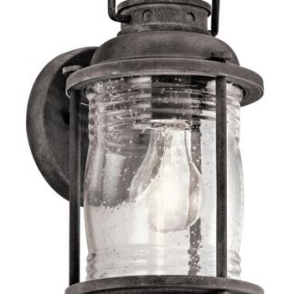 Ashland Bay Udendørs væglampe i stål og glas H27,8 cm 1 x E27 - Antik zink/Klar dråbeeffekt