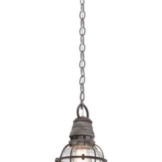 Bridge Point Udendørs loftlampe i stål og glas Ø17,8 cm 1 x E27 - Antik zink/Klar dråbeeffekt