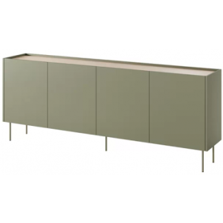 DESIN Sideboard med 2 skuffer i MDF og metal B220 cm - Olivengrøn/Eg