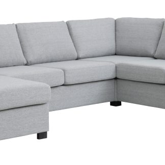 Detroit set 6 U 2C3D sofa, m. chaiselong - lys granitgrå polyester stof og sort træ