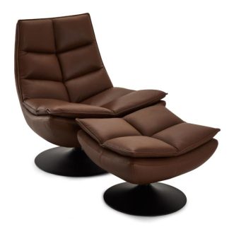 Furnhouse Miami drejestol + skammel brun læder 87x86x96cm