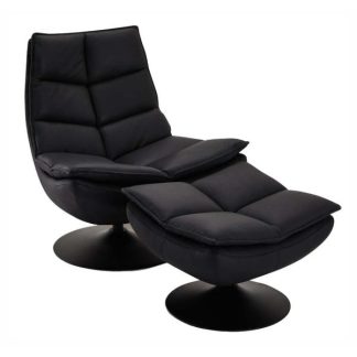 Furnhouse Miami drejestol + skammel sort læder 87x86x96cm