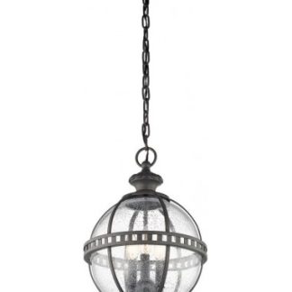 Halleron Udendørs loftlampe lanterne i aluminium og glas Ø30,5 cm 3 x E14 - Antik metalgrå/Klar med dråbeeffekt