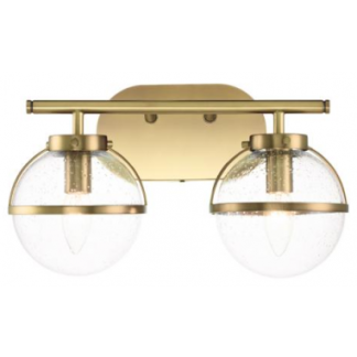 Hollis Badeværelseslampe i stål og glas B38,1 cm 2 x E14 - Antik messing/Klar med dråbeeffekt
