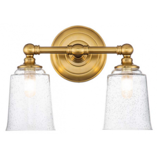 Huguenot Badeværelseslampe i stål og glas B33 cm 2 x G9 LED - Brændt messing/Klar med dråbeeffekt