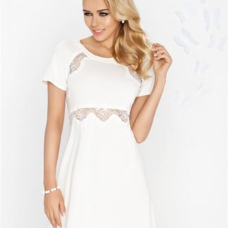Hvid relax babydoll kjole m. blonder udskæringer & korte ærmer