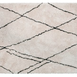 WOOOD Cleo gulvtæppe, rektangulær - offwhite/sort grafisk print polyester (170x240)