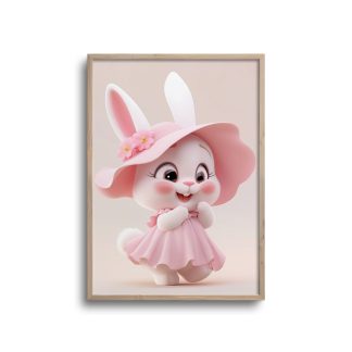 Cute Hvid kanin med lyserød hat og kjole - plakat