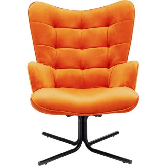KARE DESIGN Oscar Velvet Orange drejestol, m. armlæn - orange fløjl polyester og stål