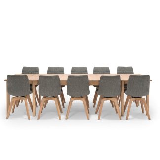 NocNoi spisebordssæt i egetræ m. 6 drejestole, 6-18 pers. (200x100) - Med udtræk til 5 meter