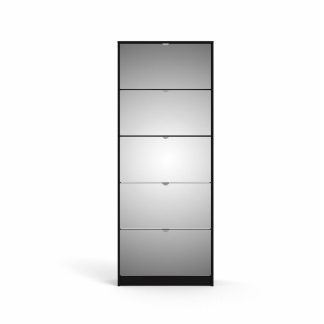 TVILUM Bright skoskab med spejl, m. 5 klaplåger - spejlglas og sort folie