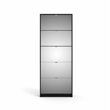 TVILUM Bright skoskab med spejl, m. 5 klaplåger - spejlglas og sort folie