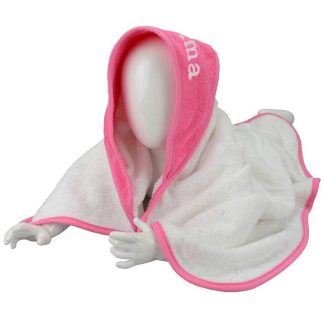 Babyhåndklæde pink og hvid m/u navn