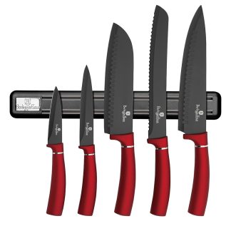 Berlinger Haus - Knivsæt i 6 dele med magnetskinne - Rustfrit stål - Burgundy Edition