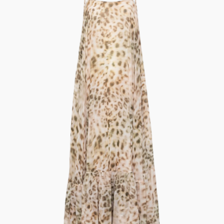Chiffon Maxi Wide Dress - Blurry Snow Leopard + Tarmac Comb. - ROTATE - Mønstret S