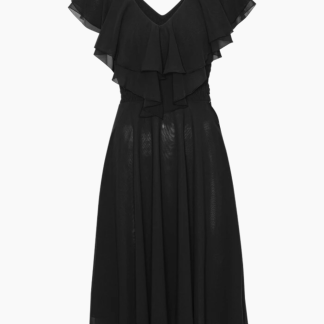 Chiffon Wide Ruffle Dress - Black - ROTATE - Sort S