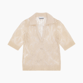 Cotton Lace Polo Sweater K2200 - Egret - GANNI - Hvid S