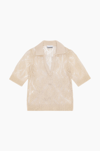 Cotton Lace Polo Sweater K2200 - Egret - GANNI - Hvid S
