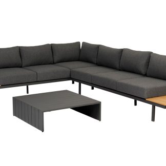 EXOTAN Bari loungesæt til haven, m. bord og hynder - antracitgrå stof, polywood og aluminium