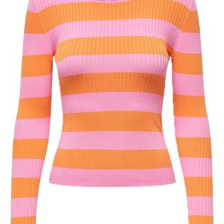 JDY - Bluse - JDY Plum L/S O-Neck Stripe Pullover - Begonia Pink