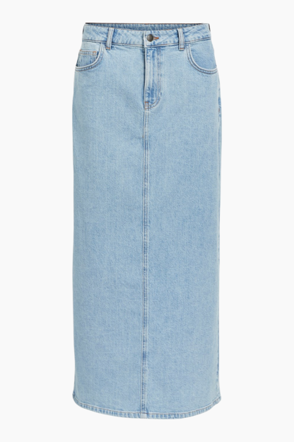 Objellen MW Long Denim Skirt - Light Blue Denim - Object - Blå XL