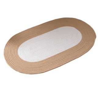 Oval tæppe i bomuld til stue / Soveværelse 70x40 cm - Hvid/Khaki
