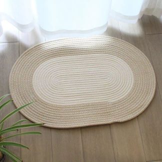 Oval tæppe i bomuld til stue / Soveværelse 70x40 cm - Hvid/Lys Khaki