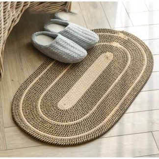 Oval tæppe i bomuld til stue / Soveværelse 70x40 cm - Sort/Khaki