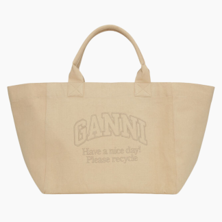 Oversized Canvas Tote Bag A5821 - Almond Milk - GANNI - Creme One Size